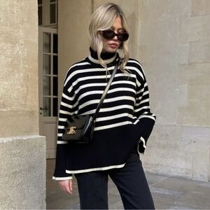 Toteme Signature Stripe Wool Blend Turtleneck Sweater